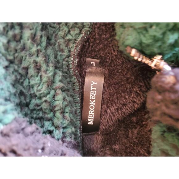 MeroKeety Women's Sherpa Lightweight Green Black 1/2 Zip Plaid Pullover L EUC - Picture 6 of 6